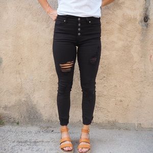 Button Fly High Rise Black Denim